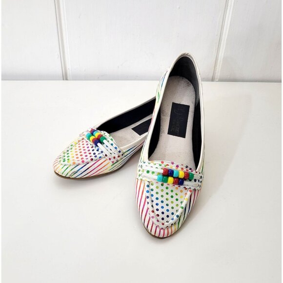 Vintage L J Simone New York  Rainbow Beaded Loafers - Picture 1 of 8